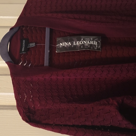 NINA LEONARD BRAND WOMEN'S BURGUNDY WINE OPEN CARDIGAN SHRUG SIZE LARGE - Picture 3 of 15